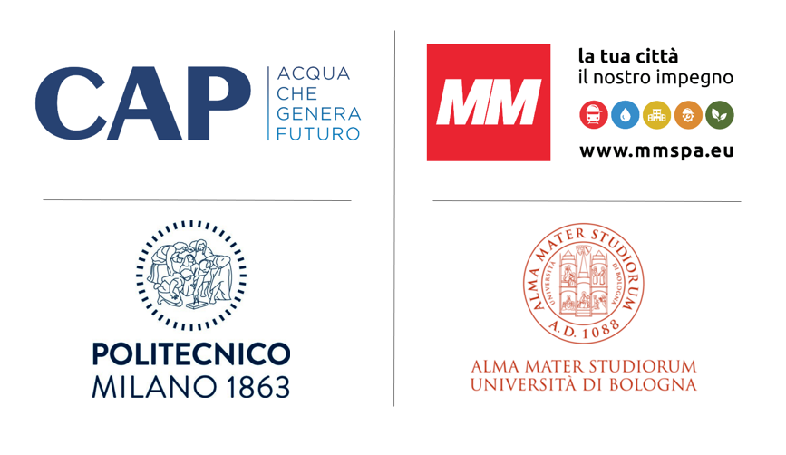 Foto dei loghi di: Gruppo CAP, MM, POLIMI, Università di Bologna