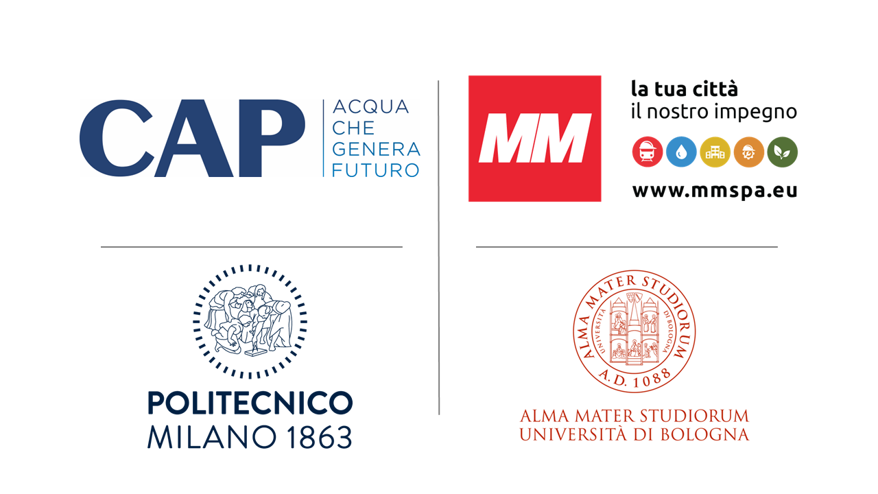 Foto dei loghi di: Gruppo CAP, MM, POLIMI, Università di Bologna